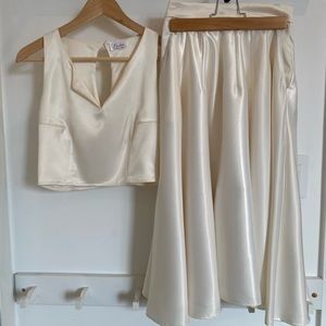 Cream color satin tank top & full skirt set